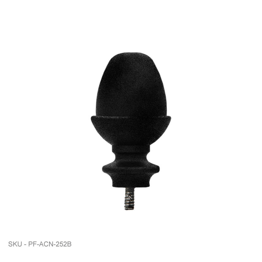 Post Caps Accent Finials - Acorn - Flag Post Caps Accent Finials - Acorn - Flag 1.5˝  Diameter / 3.00˝ / Textured Black New-Acorn Fence Armor