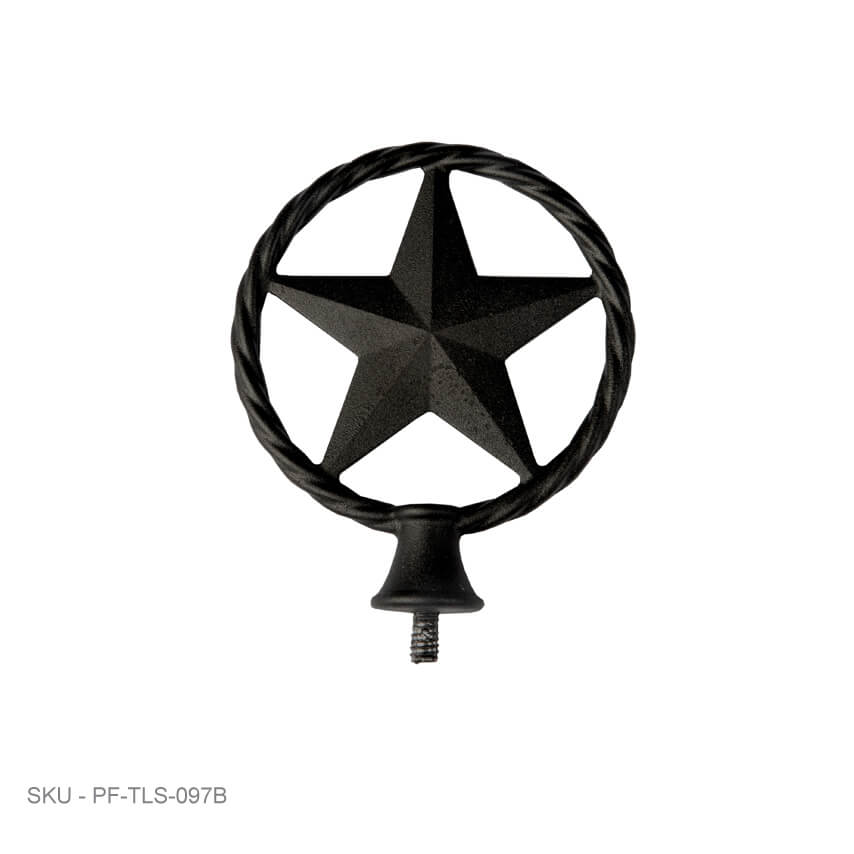 Post Caps Accent Finials - Texas Star Lasso Post Caps Accent Finials - Texas Star Lasso 3.25˝ x .375˝ / 3.875˝ x 3.25˝ / Textured Black Fence Armor® Post Cap Fence Armor