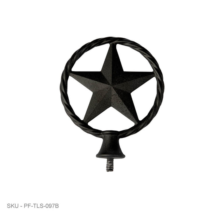 Post Caps Accent Finials - Texas Star Lasso Post Caps Accent Finials - Texas Star Lasso 3.25˝ x .375˝ / 3.875˝ x 3.25˝ / Textured Black Fence Armor® Post Cap Fence Armor