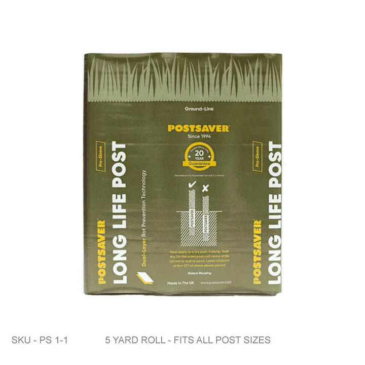 Postsaver - 5 Yard Roll (Wrap & Tack) Postsaver - 5 Yard Roll (Wrap & Tack) 5 Yard Roll - Fits All Post Sizes New-Postsaver - Rot Barrier Fence Armor