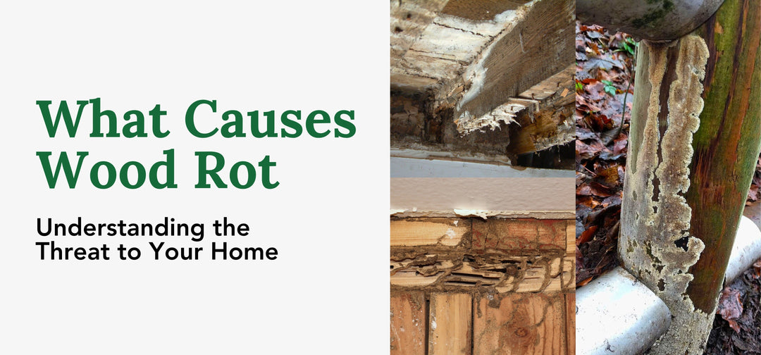 Image showing four different wood fences and pieces being rotted by multiple sources. These images showcase how different causes rot wood in different ways.