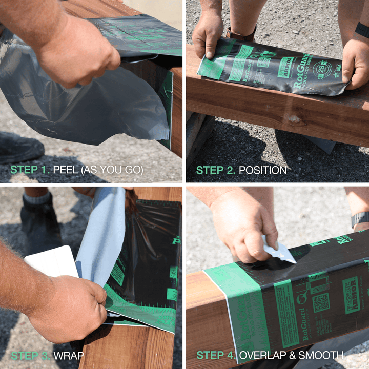 RotGuard™ - 5x5 Series RotGuard™ - 5x5 Series 5x5 Posts or smaller RotGuard™ self-adhesive wrap - Rot Barrier Fence Armor