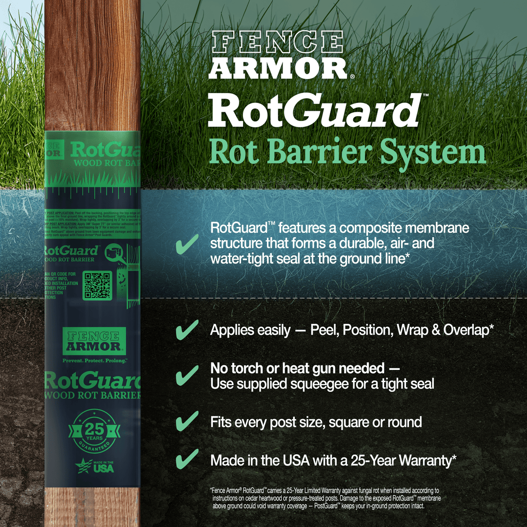 RotGuard™ - 5x5 Series RotGuard™ - 5x5 Series 5x5 Posts or smaller RotGuard™ self-adhesive wrap - Rot Barrier Fence Armor
