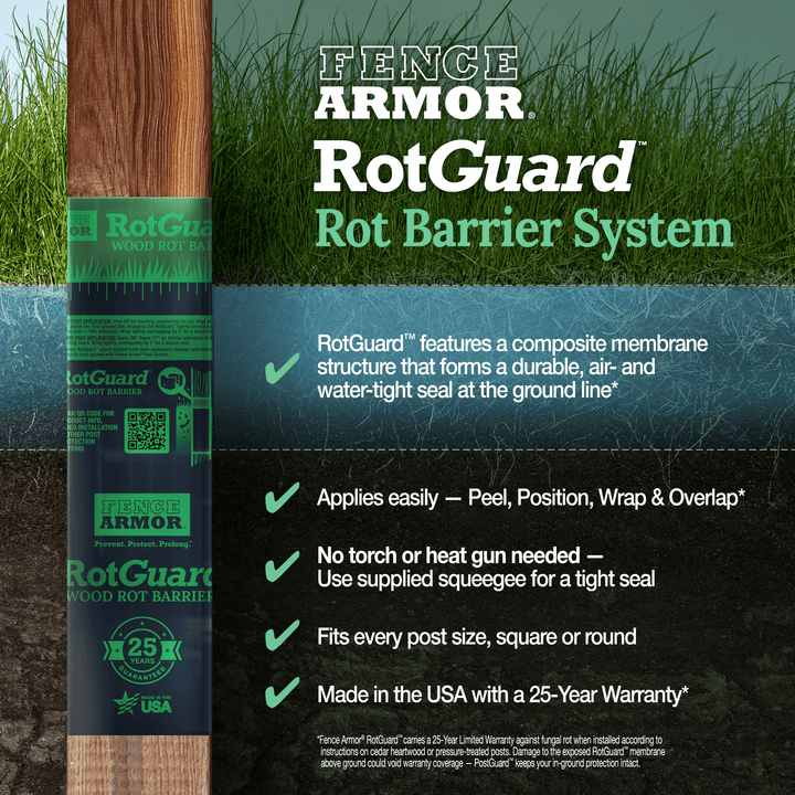RotGuard™ - 5x5 Series RotGuard™ - 5x5 Series 5x5 Posts or smaller RotGuard™ self-adhesive wrap - Rot Barrier Fence Armor