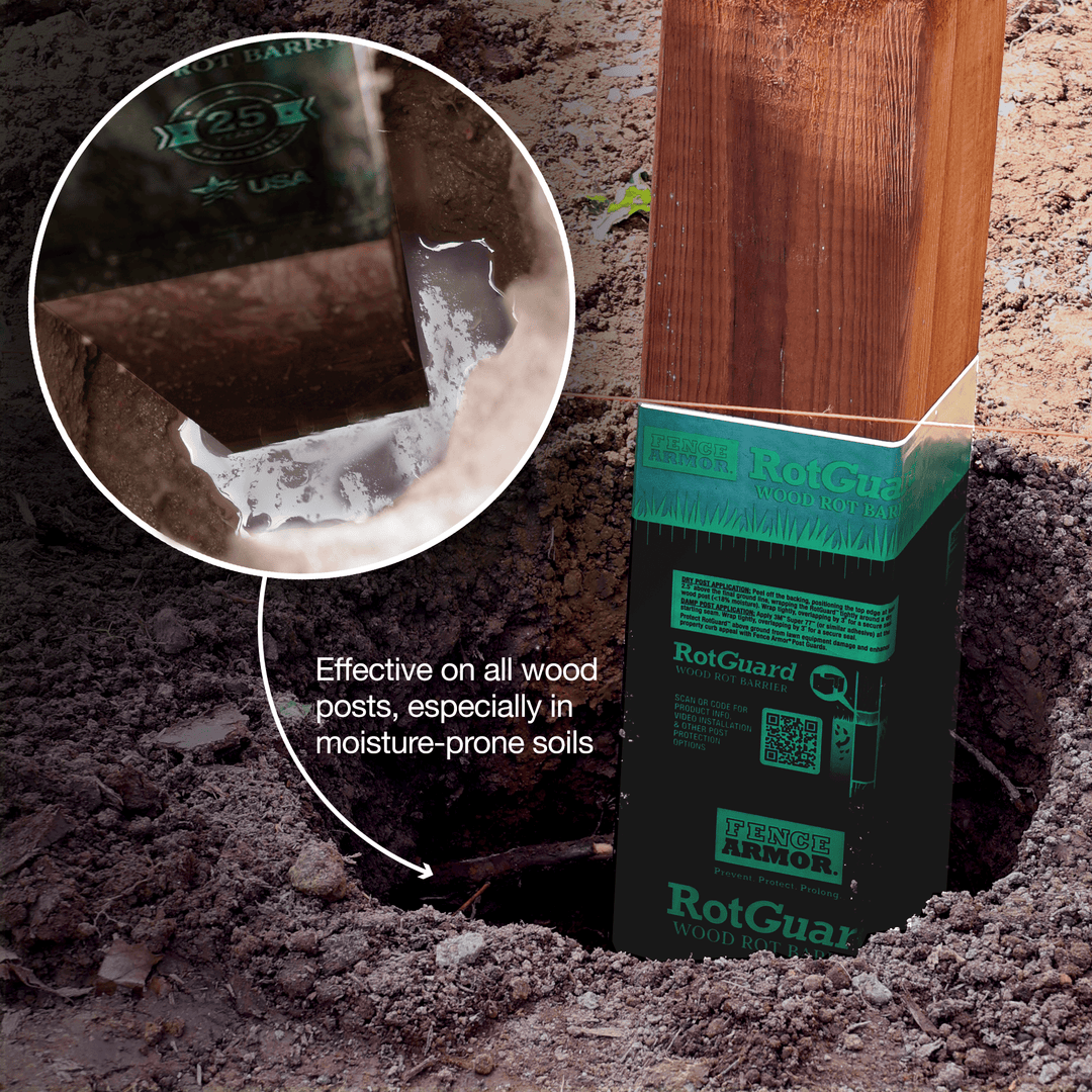 RotGuard™ - 5x5 Series RotGuard™ - 5x5 Series 5x5 Posts or smaller RotGuard™ self-adhesive wrap - Rot Barrier Fence Armor