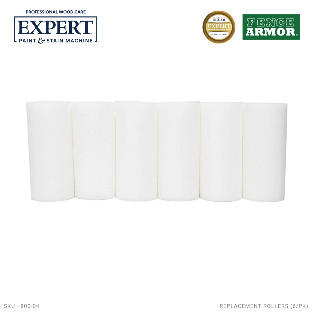 EXPERT 6-Side Stain Machine Replacement Rollers – 6-Pack Italian Foam Set EXPERT 6-Side Stain Machine Replacement Rollers – OEM Italian Foam 6-Pack Fence Armor