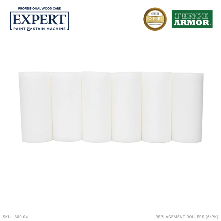 EXPERT 6-Side Stain Machine Replacement Rollers – 6-Pack Italian Foam Set EXPERT 6-Side Stain Machine Replacement Rollers – OEM Italian Foam 6-Pack Fence Armor