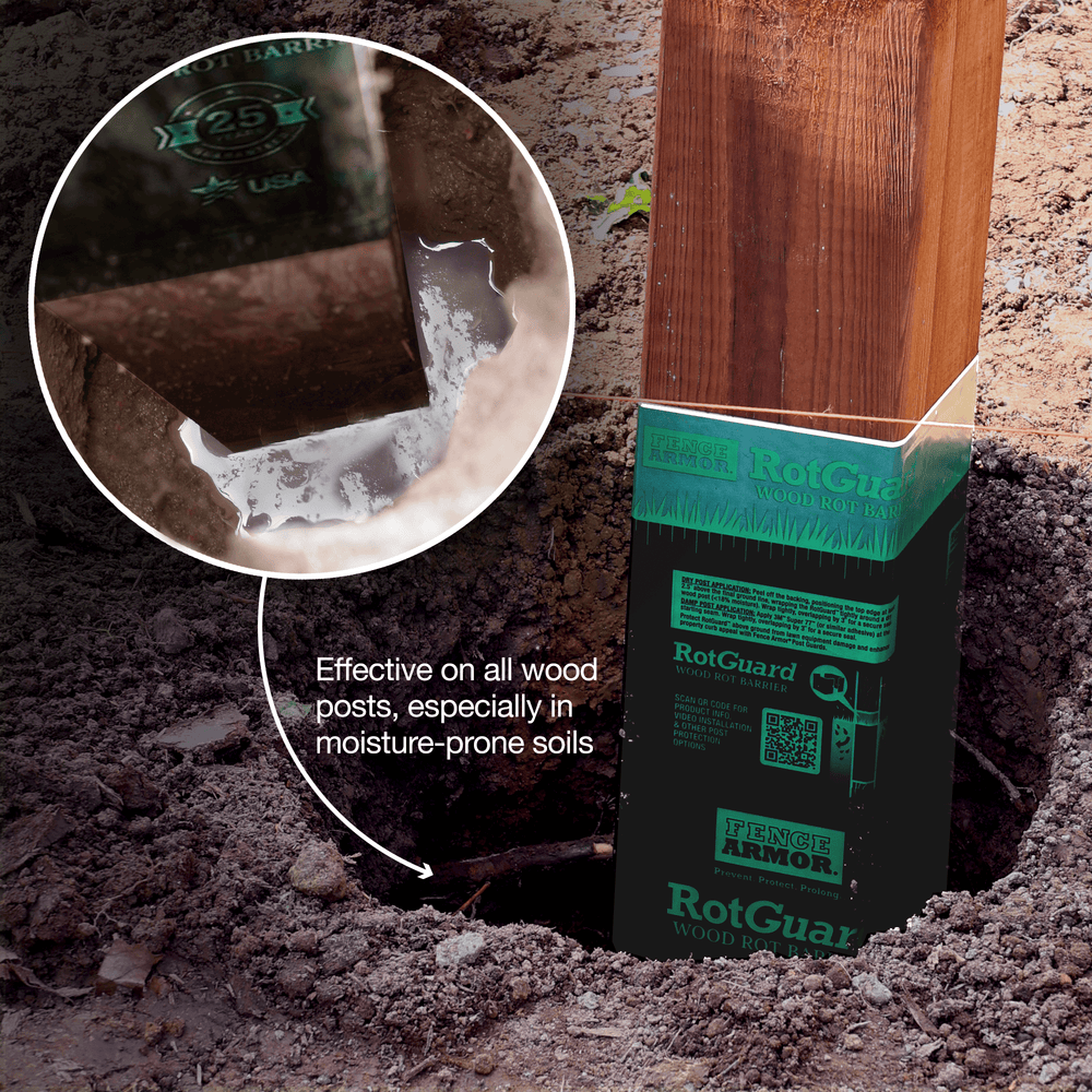RotGuard™ - 6x6 Series RotGuard™ - 6x6 Series 6x6 Posts or smaller RotGuard™ self-adhesive wrap - Rot Barrier Fence Armor