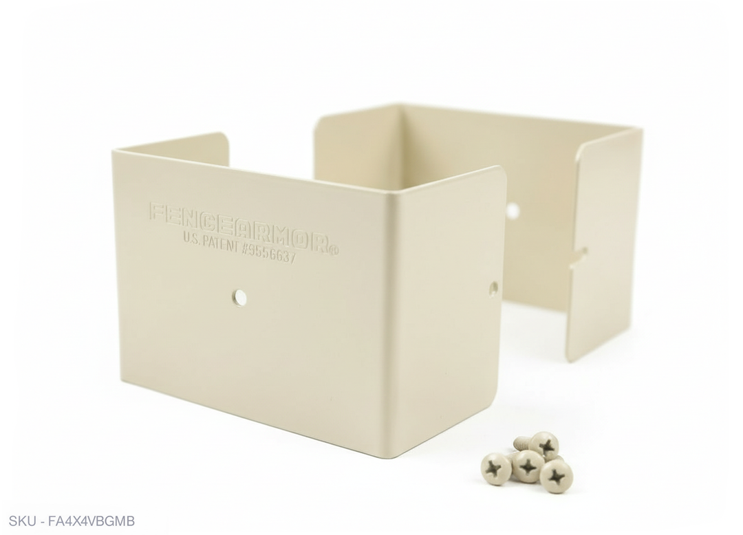 Fence Armor® Full-Protection Post Guard Fence Post Guard – Full Protection Steel Shield for Wood Posts 4.00˝ x 4.00˝ / Almond Fence Armor