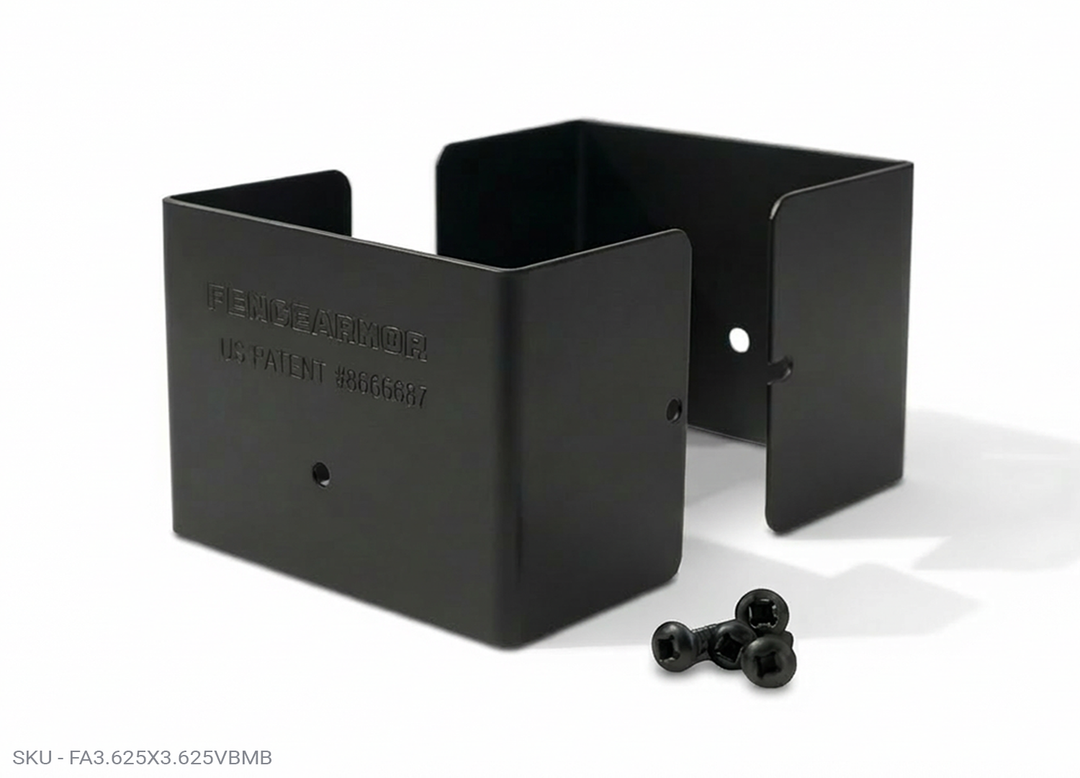 Fence Armor® Full-Protection Post Guard Fence Post Guard – Full Protection Steel Shield for Wood Posts 3.625˝ x 3.625˝ / Black Fence Armor