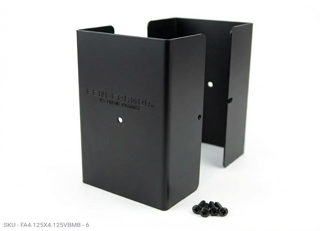 Fence Armor® Full-Protection Post Guard - 6″ Tall Upgrade 6″ Full-Protection Fence Post Guard — Repair & Protect Wood Posts 4.125" x 4.125" / Black Pro Series - Pairs Fence Armor