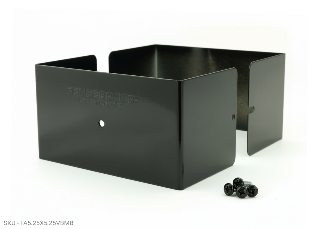 Fence Armor® Full-Protection Post Guard Fence Post Guard – Full Protection Steel Shield for Wood Posts 5.25" x 5.25" / Black Fence Armor