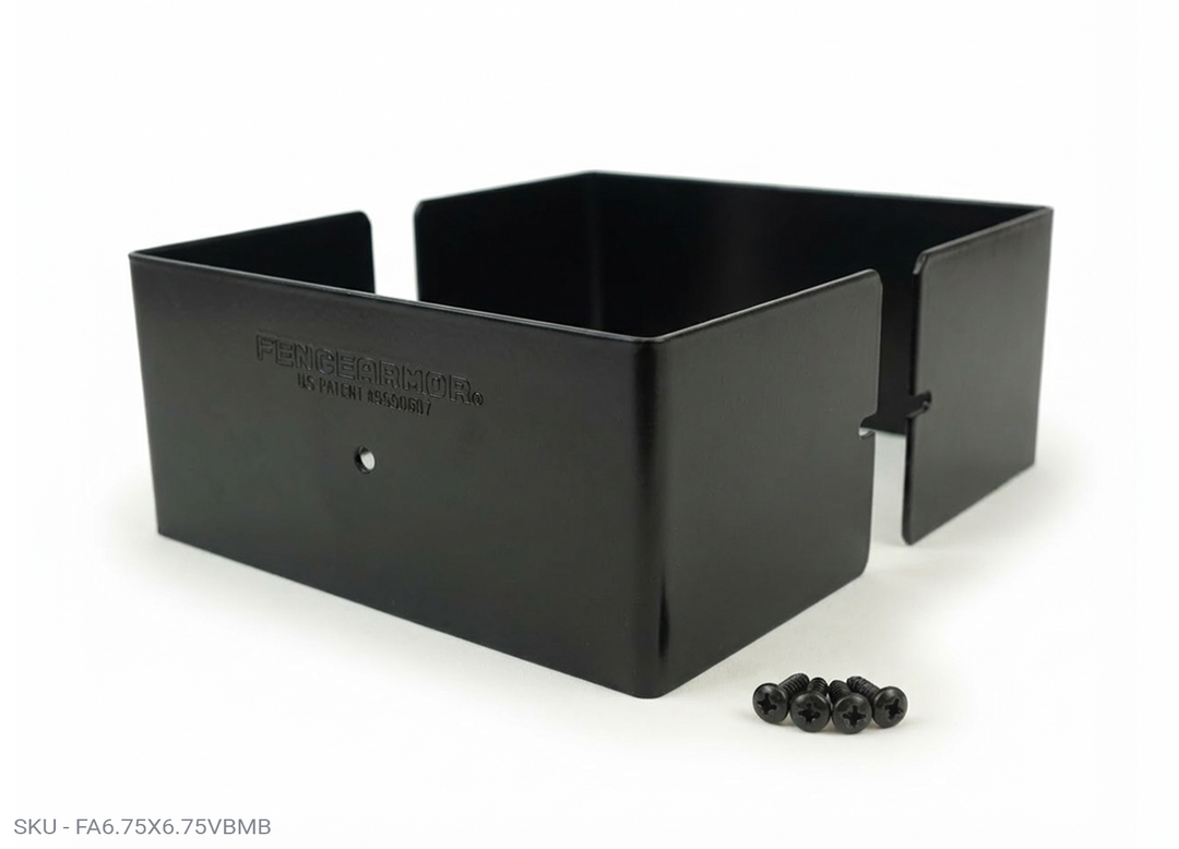 Fence Armor® Full-Protection Post Guard Fence Post Guard – Full Protection Steel Shield for Wood Posts 6.75˝ x 6.75˝ / Black Fence Armor