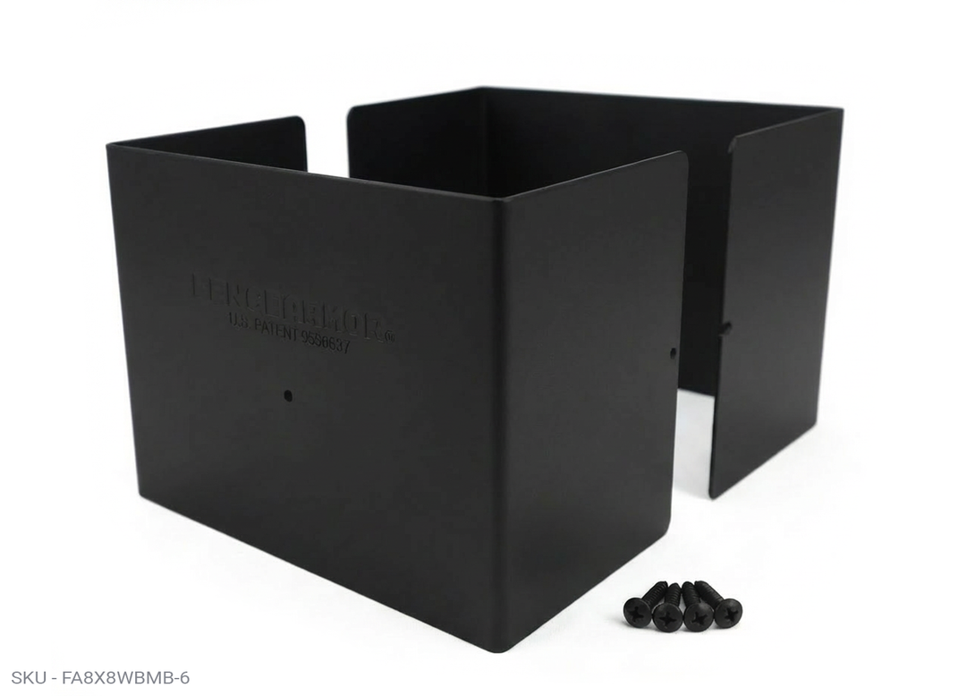 Fence Armor® Full-Protection Post Guard - 6″ Tall Upgrade 6″ Full-Protection Fence Post Guard — Repair & Protect Wood Posts 7.50˝ x 7.50˝ / Black Pro Series - Pairs Fence Armor