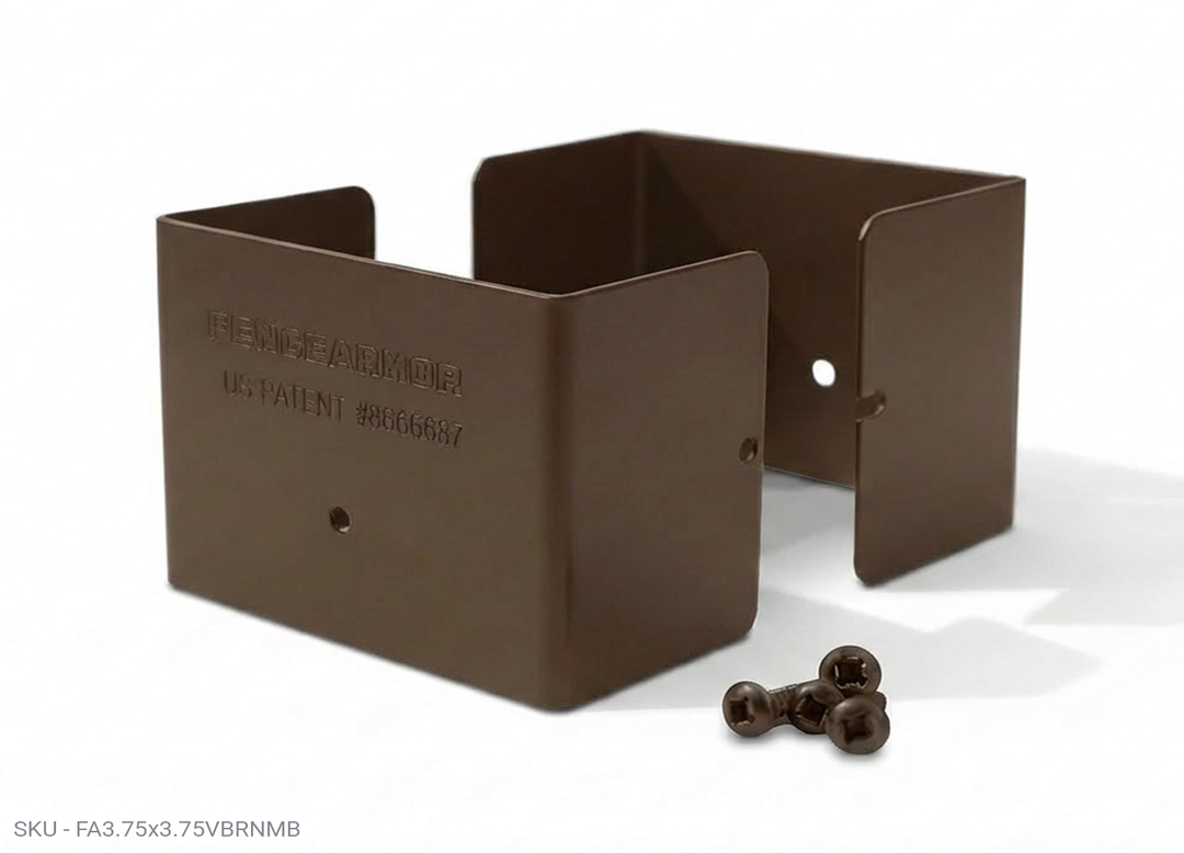 3″ Tall Full PostGuard™ Post Protection Fence Post Guard – Full Protection Steel Shield for Wood Posts 3.75˝ x 3.75˝ / Brown Fence Armor