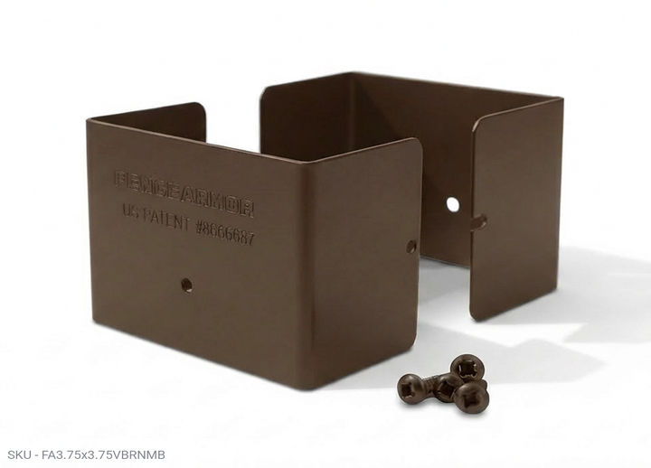 3″ Tall Full PostGuard™ Post Protection Fence Post Guard – Full Protection Steel Shield for Wood Posts 3.75˝ x 3.75˝ / Brown Fence Armor