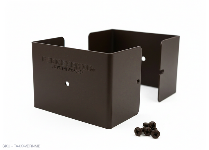 Fence Armor® Full-Protection Post Guard Fence Post Guard – Full Protection Steel Shield for Wood Posts 4.00˝ x 4.00˝ / Brown Fence Armor