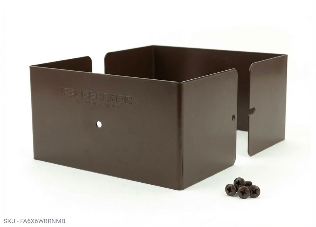 Fence Armor® Full-Protection Post Guard Fence Post Guard – Full Protection Steel Shield for Wood Posts 5.50˝ x 5.50˝ (5.5˝ x 3.5˝) / Brown Fence Armor