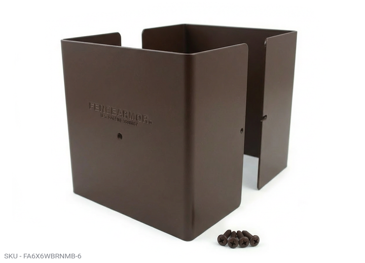 Fence Armor® Full-Protection Post Guard - 6″ Tall Upgrade 6″ Full-Protection Fence Post Guard — Repair & Protect Wood Posts 5.50˝ x 5.50˝and fits (5.5" x 3.5") / Brown Pro Series - Pairs Fence Armor