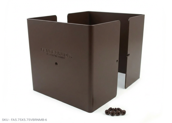 Fence Armor® Full-Protection Post Guard - 6″ Tall Upgrade 6″ Full-Protection Fence Post Guard — Repair & Protect Wood Posts 5.75˝ x 5.75˝ / Brown Pro Series - Pairs Fence Armor