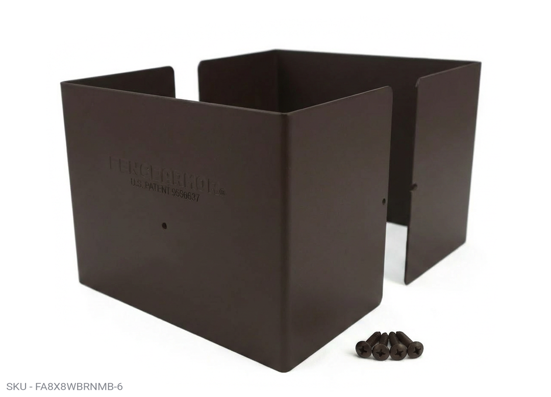 Fence Armor® Full-Protection Post Guard - 6″ Tall Upgrade 6″ Full-Protection Fence Post Guard — Repair & Protect Wood Posts 7.50˝ x 7.50˝ / Brown Pro Series - Pairs Fence Armor