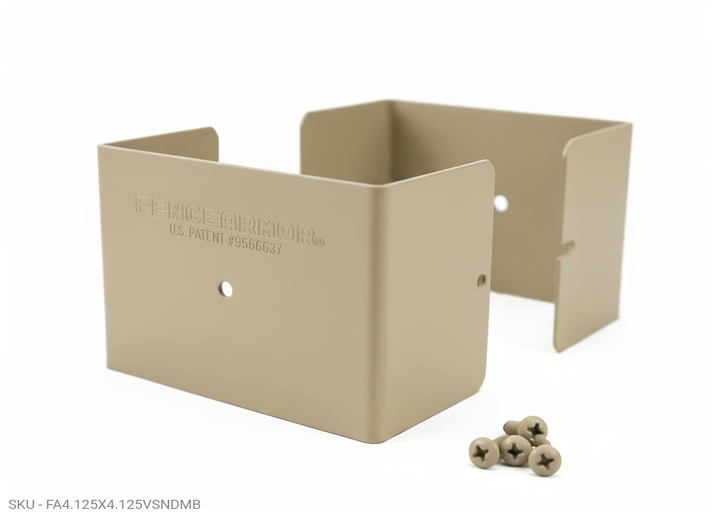 Fence Armor® Full-Protection Post Guard Fence Post Guard – Full Protection Steel Shield for Wood Posts 4.125˝ x 4.125˝ / Clay Fence Armor