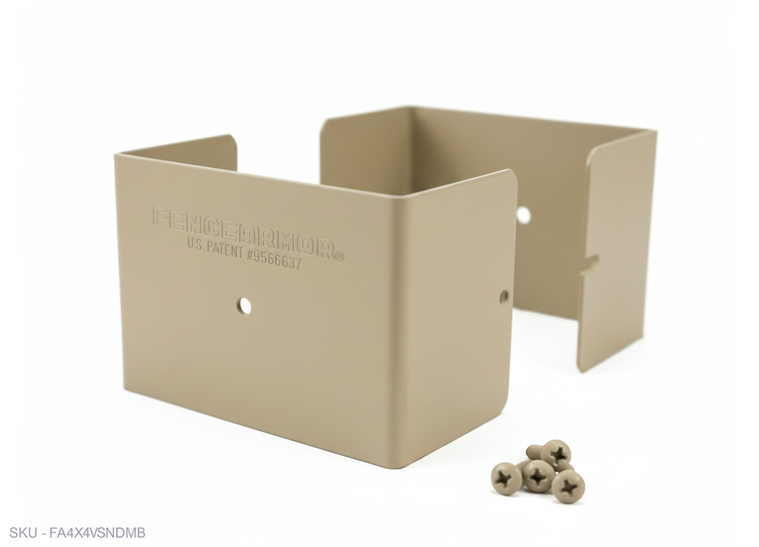 Fence Armor® Full-Protection Post Guard Fence Post Guard – Full Protection Steel Shield for Wood Posts 4.00˝ x 4.00˝ / Clay Fence Armor