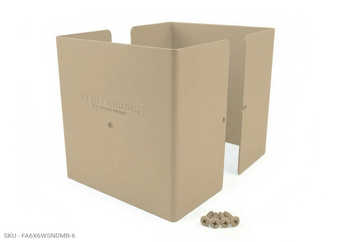 Fence Armor® Full-Protection Post Guard - 6″ Tall Upgrade 6″ Full-Protection Fence Post Guard — Repair & Protect Wood Posts 5.50˝ x 5.50˝and fits (5.5" x 3.5") / Clay Pro Series - Pairs Fence Armor