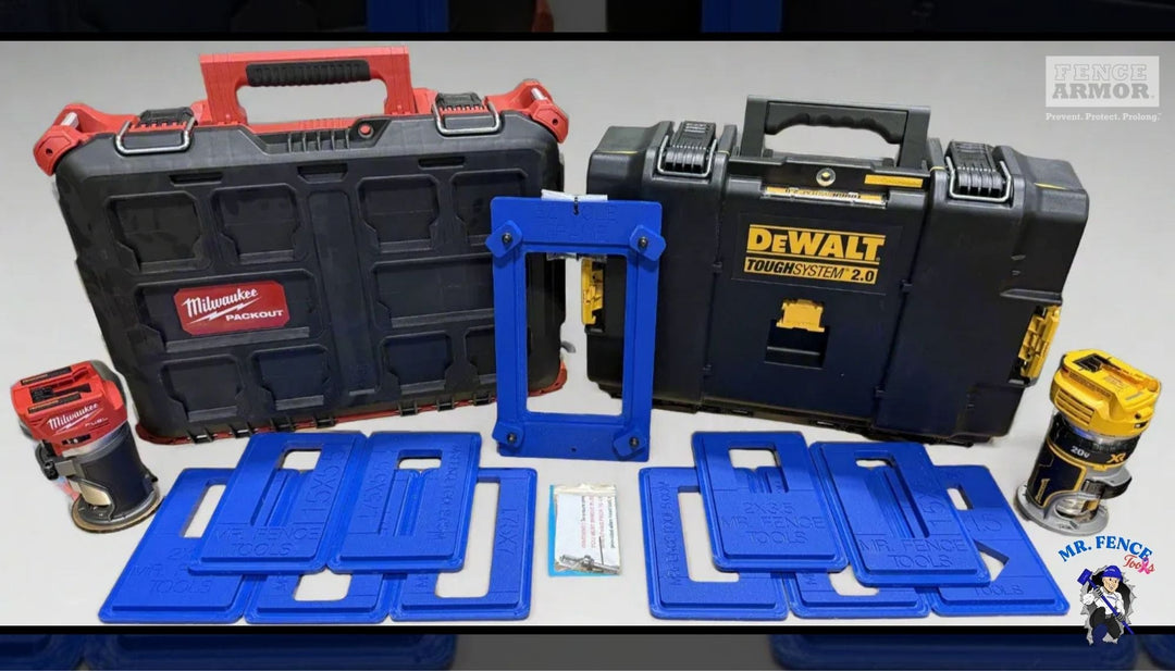 EZ Hole Template Kit™ Professional Vinyl Fence Routing System EZ Hole Template Kit™ Vinyl Fence Routing System DeWalt or Milwaukee Dewalt V20 MFT - Tool Mr. Fence Tools