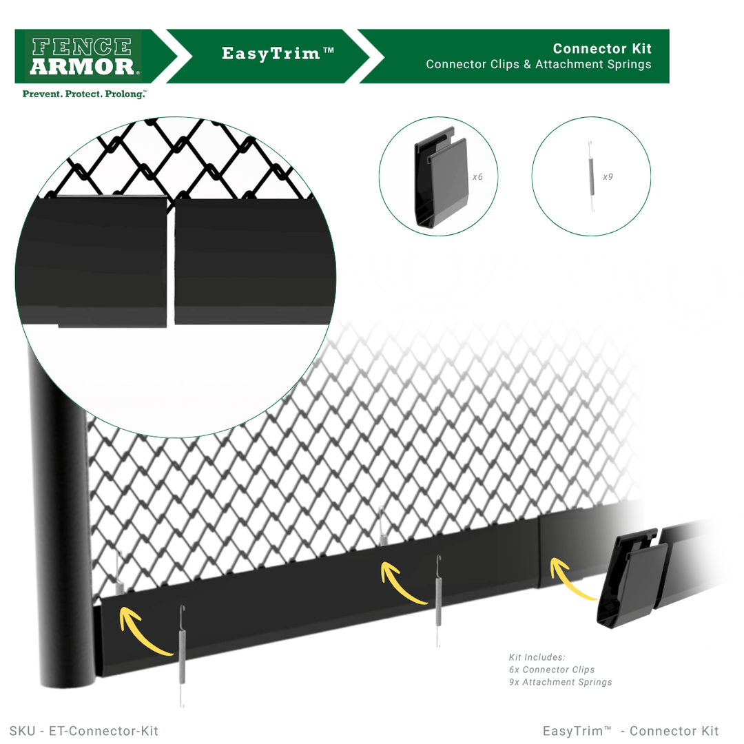 EasyTrim™ – Chain Link Fence Bottom Guard EasyTrim Chain Link Fence Bottom Guard- Stop Grass & Weed Entanglement Connector kit EasyTrim Fence Armor