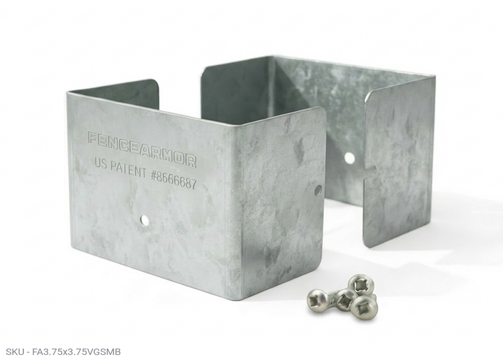 3″ Tall Full PostGuard™ Post Protection Fence Post Guard – Full Protection Steel Shield for Wood Posts 3.75˝ x 3.75˝ / Galv. Steel Fence Armor