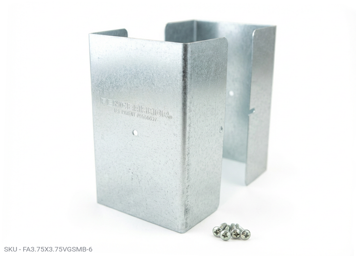 Fence Armor® Full-Protection Post Guard - 6″ Tall Upgrade 6″ Full-Protection Fence Post Guard — Repair & Protect Wood Posts 3.75" x 3.75" / Galv. Steel Pro Series - Pairs Fence Armor