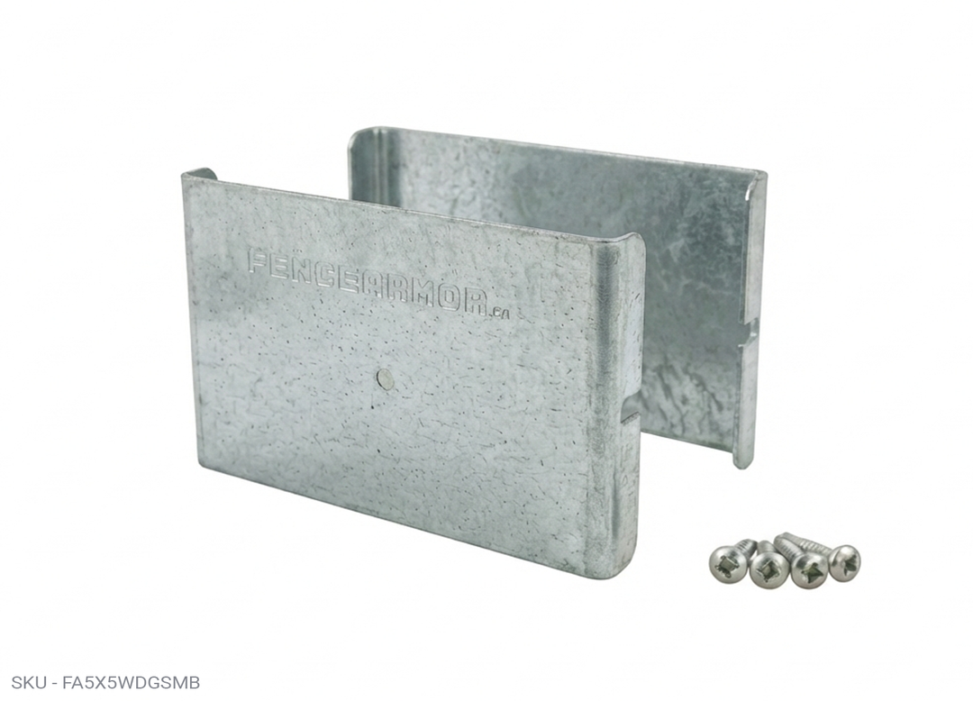 Privacy Fence Post Protection – 3˝ Tall Demi Post Protection – 3˝ Tall & Fence Armor 4.50˝ x 0.50˝ / Galv. Steel Demi Full Post Protection - Pairs Fence Armor