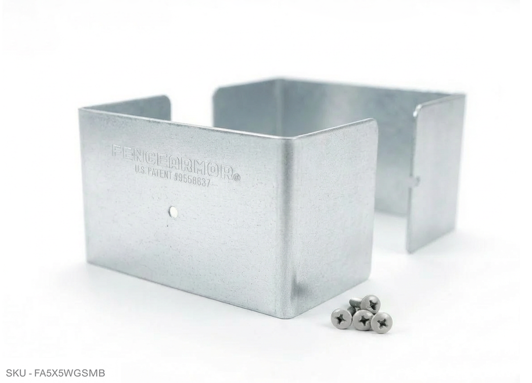 Fence Armor® Full-Protection Post Guard Fence Post Guard – Full Protection Steel Shield for Wood Posts 4.50˝ x 4.50˝ / Galv. Steel Fence Armor