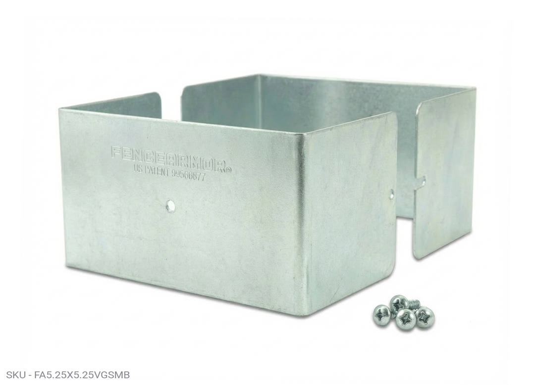 Fence Armor® Full-Protection Post Guard Fence Post Guard – Full Protection Steel Shield for Wood Posts 5.25" x 5.25" / Galv. Steel Fence Armor