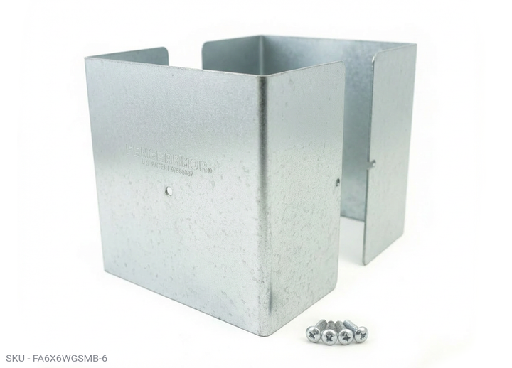 Fence Armor® Full-Protection Post Guard - 6″ Tall Upgrade 6″ Full-Protection Fence Post Guard — Repair & Protect Wood Posts 5.50˝ x 5.50˝and fits (5.5" x 3.5") / Galv. Steel Pro Series - Pairs Fence Armor