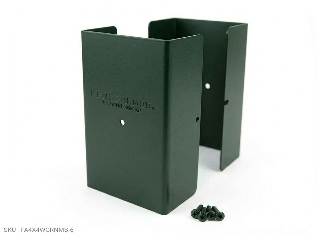 Fence Armor® Full-Protection Post Guard - 6″ Tall Upgrade 6″ Full-Protection Fence Post Guard — Repair & Protect Wood Posts 3.50˝ x 3.50˝ / Green Pro Series - Pairs Fence Armor