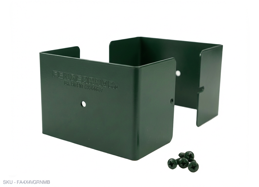 Fence Armor® Full-Protection Post Guard Fence Post Guard – Full Protection Steel Shield for Wood Posts 4.00˝ x 4.00˝ / Green Fence Armor