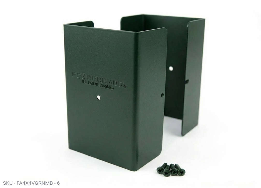 Fence Armor® Full-Protection Post Guard - 6″ Tall Upgrade 6″ Full-Protection Fence Post Guard — Repair & Protect Wood Posts 4.00˝ x 4.00˝ / Green Pro Series - Pairs Fence Armor