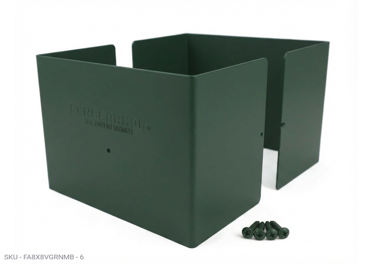 Fence Armor® Full-Protection Post Guard - 6″ Tall Upgrade 6″ Full-Protection Fence Post Guard — Repair & Protect Wood Posts 8.00˝ x 8.00˝ / Green Pro Series - Pairs Fence Armor