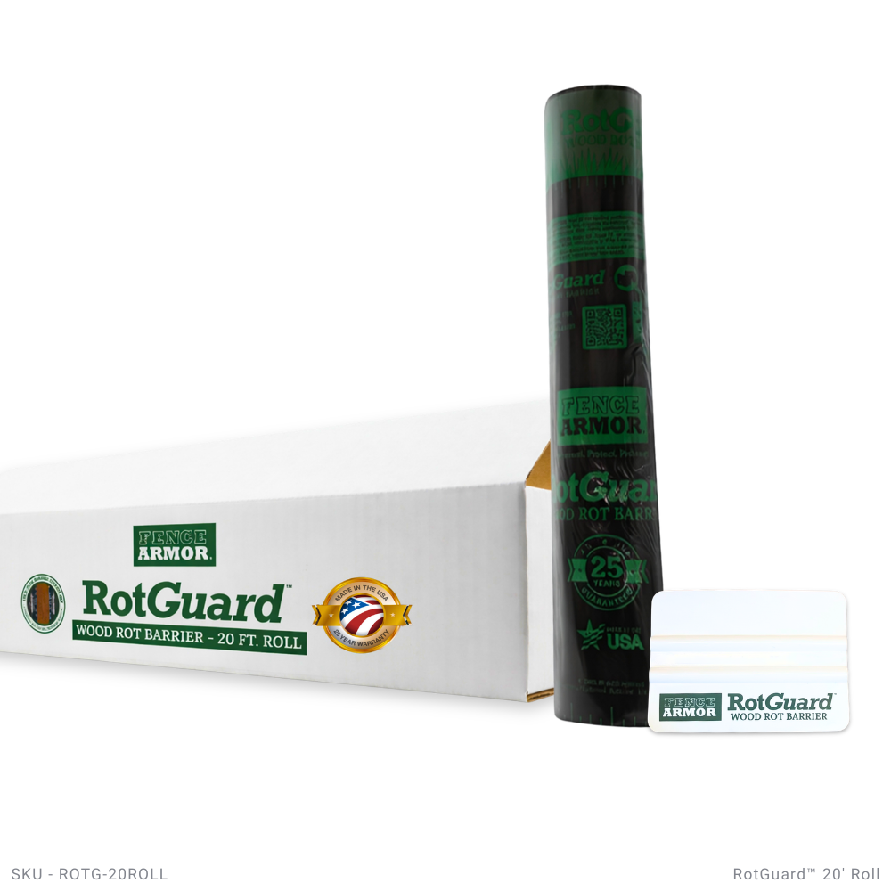 RotGuard™  20'- Foot Roll RotGuard™ 20-Foot Roll | Ground-Line Wood Post Wrap 20' Foot Roll - Fits All Post Sizes RotGuard™ self-adhesive wrap - Rot Barrier Fence Armor
