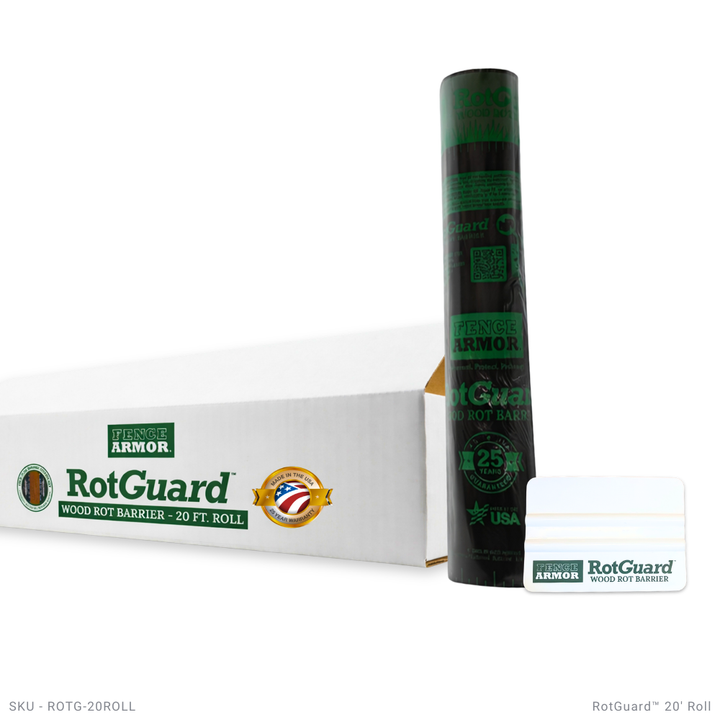 RotGuard™  20'- Foot Roll RotGuard™ 20-Foot Roll | Ground-Line Wood Post Wrap 20' Foot Roll - Fits All Post Sizes RotGuard™ self-adhesive wrap - Rot Barrier Fence Armor