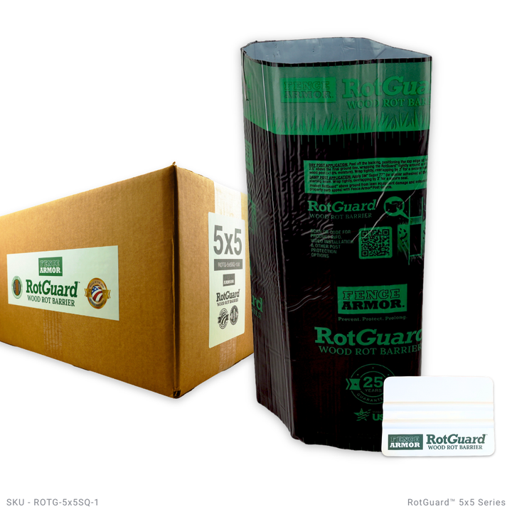 RotGuard™ 5x5 Series – Ground-Line Post Wrap RotGuard™ 5x5 Series – Ground-Line Post Wrap 5x5 Five Pack RotGuard™ self-adhesive wrap - Rot Barrier Fence Armor