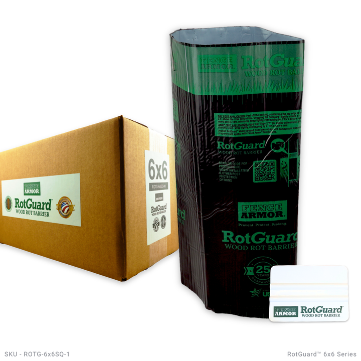 RotGuard™ 6x6 Series – Ground-Line Post Wrap RotGuard™ 6x6 Series – Ground-Line Post Wrap (Nominal & True 6x6) 6x6 Five Pack RotGuard™ self-adhesive wrap - Rot Barrier Fence Armor