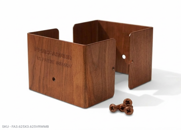 Fence Armor® Full-Protection Post Guard Fence Post Guard – Full Protection Steel Shield for Wood Posts 3.625˝ x 3.625˝ / Redwood Fence Armor