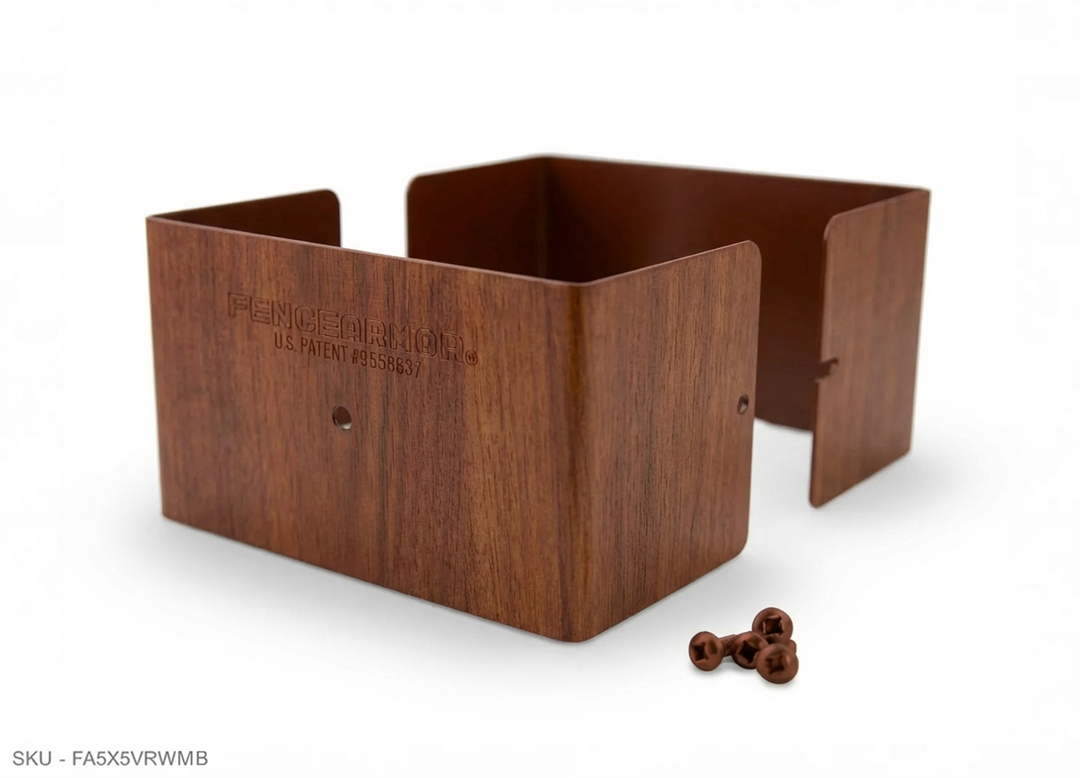 Fence Armor® Full-Protection Post Guard Fence Post Guard – Full Protection Steel Shield for Wood Posts 5.00˝ x 5.00˝ / Redwood Fence Armor