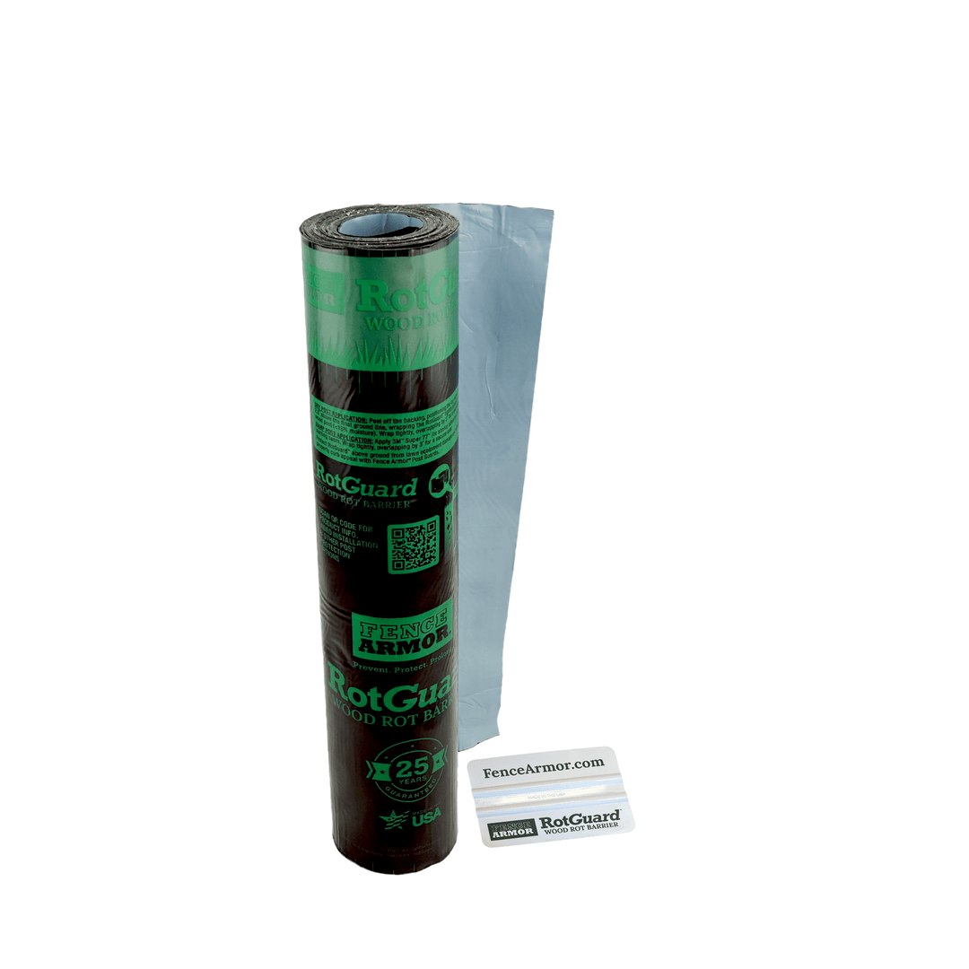 RotGuard™ - 20' Foot Roll RotGuard™ - 20' Foot Roll 20' Foot Roll - Fits All Post Sizes RotGuard™ self-adhesive wrap - Rot Barrier Fence Armor