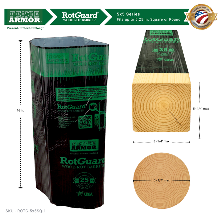 RotGuard™ 5x5 Series – Ground-Line Post Wrap RotGuard™ 5x5 Series – Ground-Line Post Wrap RotGuard™ self-adhesive wrap - Rot Barrier Fence Armor
