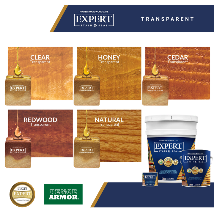 EXPERT Stain & Seal Transparent Oil-Based Wood Stain Transparent Oil Stain for Cedar & Pressure-Treated Wood | EXPERT New-Stain & Seal Experts Deck Stain Fence Armor
