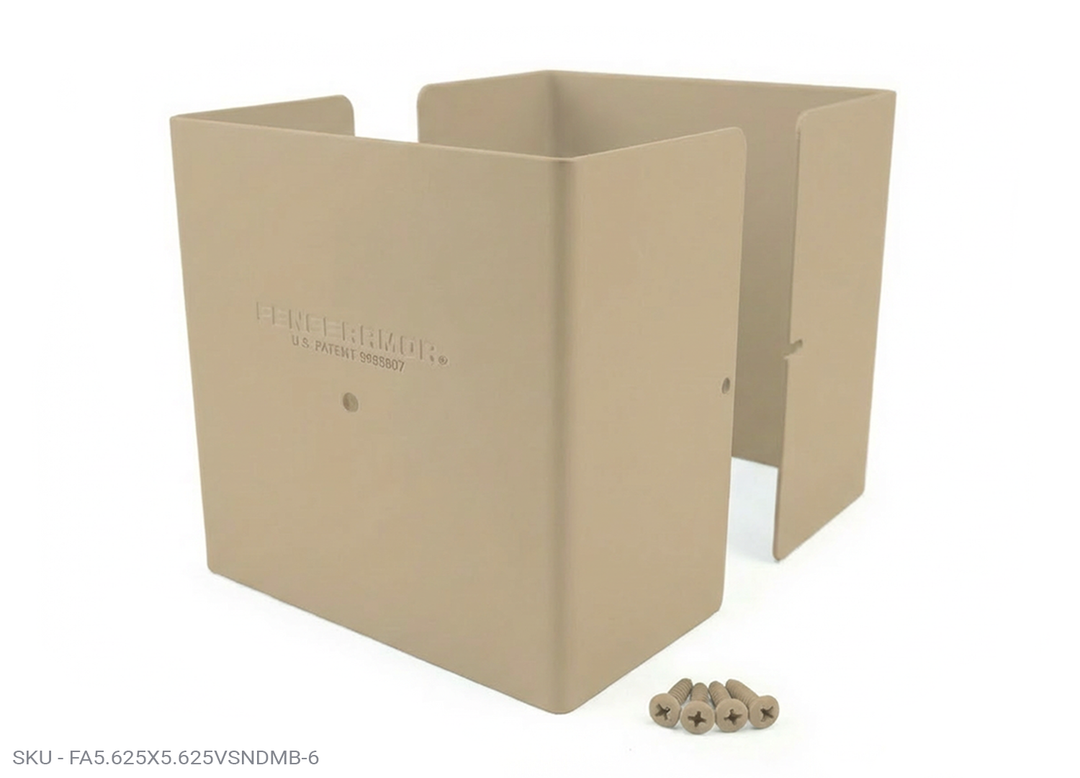 Fence Armor® Full-Protection Post Guard - 6″ Tall Upgrade 6″ Full-Protection Fence Post Guard — Repair & Protect Wood Posts 5.625˝ x 5.625˝ / Clay Pro Series - Pairs Fence Armor